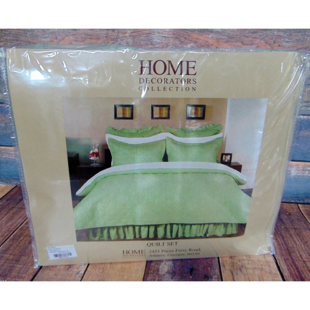 NEW Green QUILT BEDDING 86"x68" Twin TwinXL Full Blanket + 2 Pillow Shams